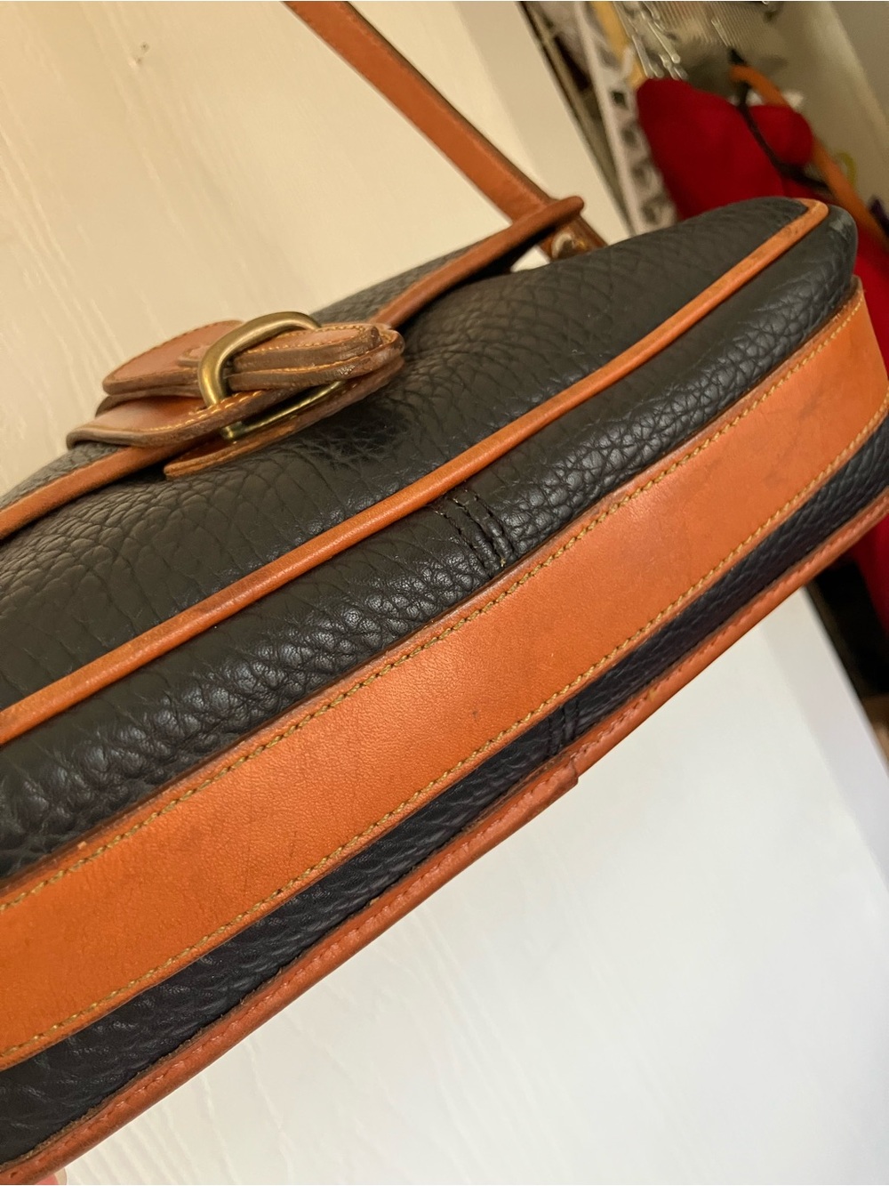 Dooney & Bourke Navy Pebble Leather Crossbody with English Tan Trim - Picture 7 of 11